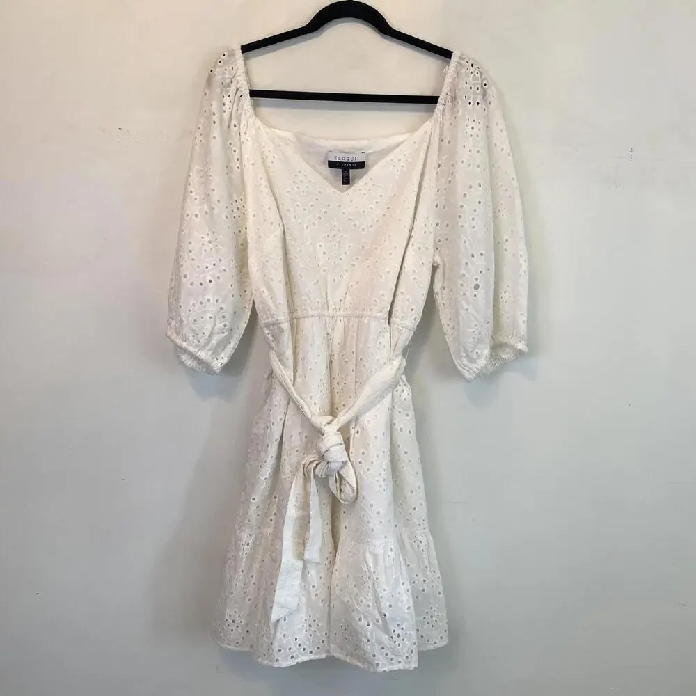 ELOQUII white eyelet long sleeve mini dress - Picture 2 of 6